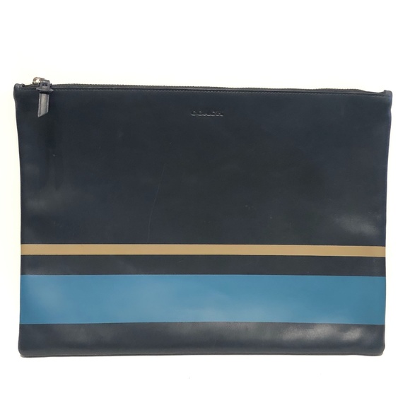 Coach Dark Blue Blue/Beige Striped Computer Sleeve - Picture 1 of 6
